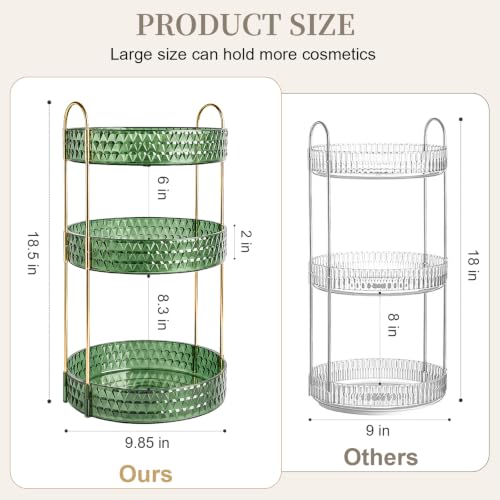 Large Capacity Rotating Makeup Organizer Perfume Stand Holder, 3 Tier Green - color: Green, size: 3 Tier (Standard)