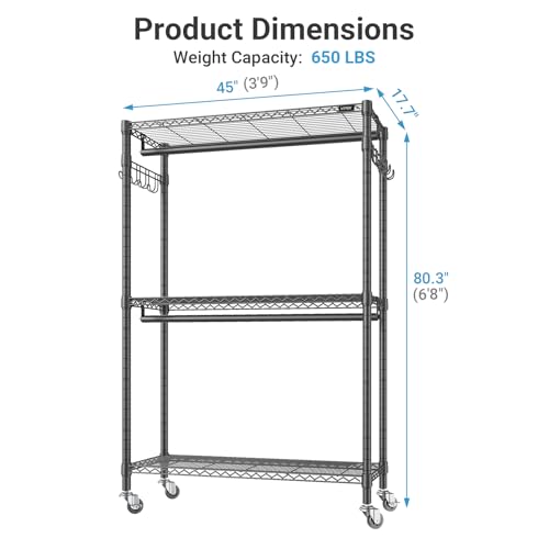 VIPEK R2 Plus Clothes Rack Heavy Duty Rolling Closet for Hanging Clothes - color: Black, size: R2 Plus