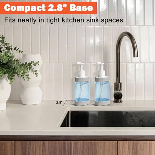 Plastic Hand Soap Dispenser 2 Pack, 13.5 oz Clear Refillable Dish Soap Pump Dispenser, Stylish Triangle Design for Bathroom Kitchen Countertop (Gray)