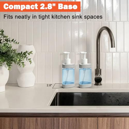Plastic Hand Soap Dispenser 2 Pack, 13.5 oz Clear Refillable Dish Soap Pump Dispenser, Stylish Triangle Design for Bathroom Kitchen Countertop (Gray)