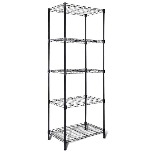 Whitmor 5 Tier Storage Shelves, Heavy Duty Metal Shelving, 200 lbs Capacity per Shelf, 1000 lbs Total, Easy Assembly for Kitchen, Garage, Plant, 18" L x 12" W x 50" H, Black - color: Black, size: 5-TIER, 18"L x 12"W x 50"H