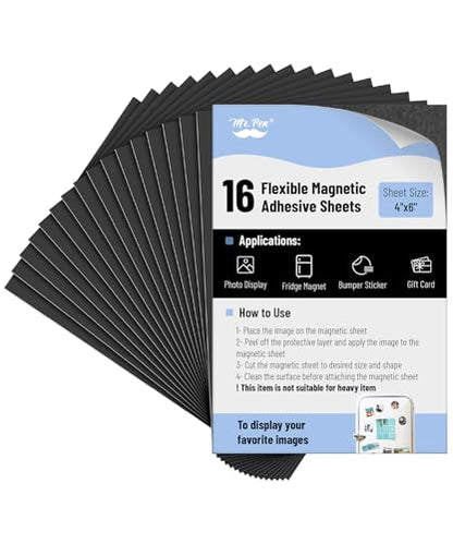 Mr. Pen- Adhesive Magnetic Sheets, 4" x 6", 16 Pack, with Adhesive Backing, Flexible Picture Magnets, Cuttable Magnetic Sheets - size: 4" x 6", style: 16 Pack