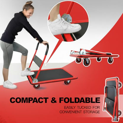 Wellmax Push Cart Dolly, Foldable Moving Platform Flat Cart, 660 lb, Red - color: Red, size: 660 Lbs