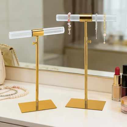 Jewelry Display Stand 2 Packs Stainless Steel Purse Display Stand Acrylic Necklaces Holder Towers Adjustable Height Tabletop Jewelry Organizer for Home Store Boutique