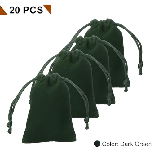 HARFINGTON 20pcs Velvet Gift Bags 2" x 2.8" Drawstring Jewelry Pouches Reusable Gift Packaging Storage Bags with Drawstring for Jewelry Bracelet Headphone Bead Gift Candy, Dark Green - color: Dark Green