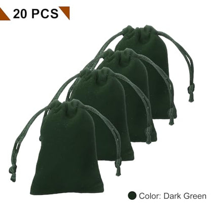 HARFINGTON 20pcs Velvet Gift Bags 2" x 2.8" Drawstring Jewelry Pouches Reusable Gift Packaging Storage Bags with Drawstring for Jewelry Bracelet Headphone Bead Gift Candy, Dark Green - color: Dark Green