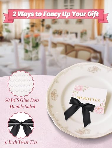 50 Pcs Satin Ribbon Black Bows, 2.75" Twist Tie Bows for Gift Wrapping - color: Black