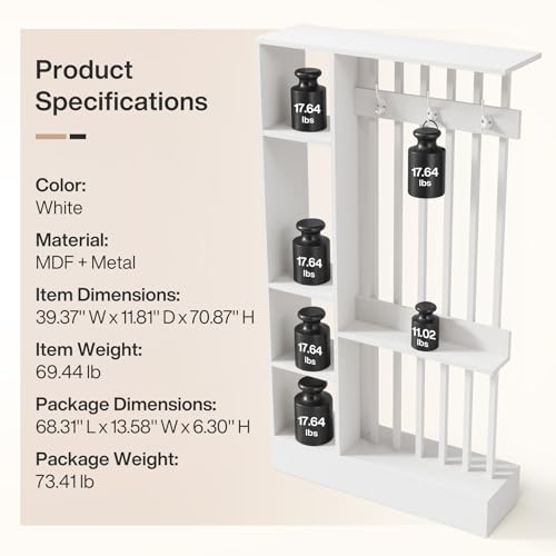 Tribesigns Wall Room Divider with Shelves, 71" Freestanding Room Divider - color: White