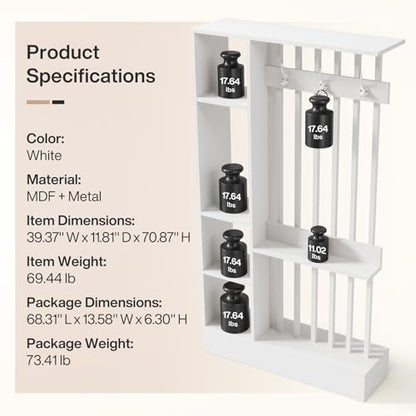 Tribesigns Wall Room Divider with Shelves, 71" Freestanding Room Divider - color: White