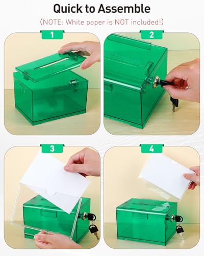 Uniclife 6.2"x 5" x 4" Clear Green Acrylic Donation Box with Lock and Slot - color: Translucent Green, size: 1 Pack