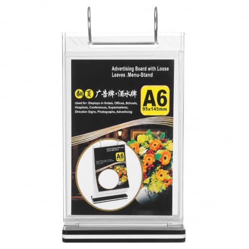 UKCOCO A6 Acrylic Menu Holder Standing Flip Sign Holder for Tabletop Display Clear Menu Stand with Metal Binder Rings for Restaurants Bars Shops Event Catering Services