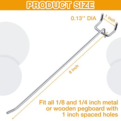 Funrous 100 Pack 8 Inch Stainless Steel Hooks for Pegboard, Silver - size: 8 Inch