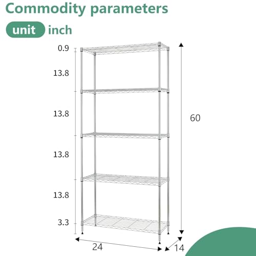 FDW | 5-Tier Wire Shelf | 24" x 14" x 60" | Chrome - color: Chrome, size: 24×14×60