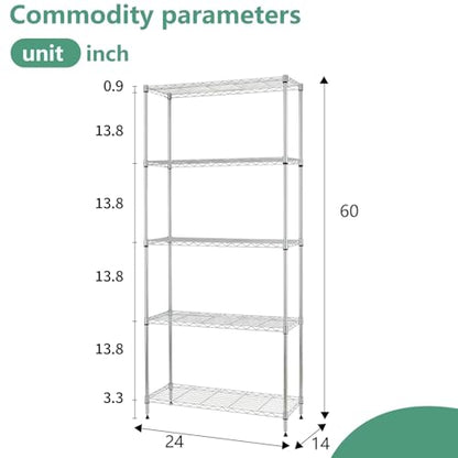 FDW | 5-Tier Wire Shelf | 24" x 14" x 60" | Chrome - color: Chrome, size: 24×14×60
