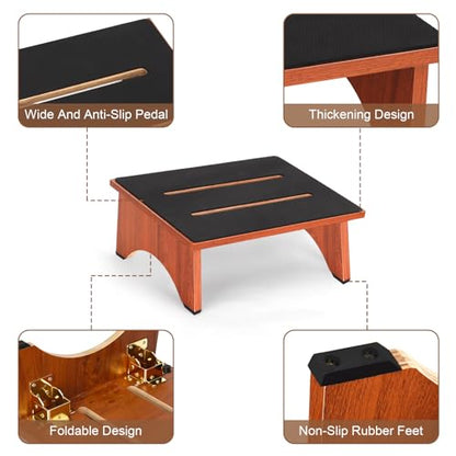 Step Stool Foldable, Wooden Step Stool with Non-Slip Rubber Stepping Platform, Folding Step Stools for Adults Seniors in Bedroom, Kitchen Bathroom, RV, Bed Steps for High Beds, No Assemble (Brown) - size: 5.5 Inch High