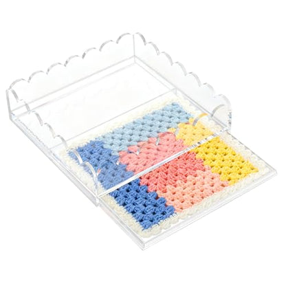 Acrylic Trays for Needlepoint 5" x 5", Scalloped Acrylic Tray with Drawer for Insert Needlepoint, Photos, Art, Fabric, Napkin, Messages Display Basket, Decorative Tray Gift for Home Office - size: 5''x5''x2''