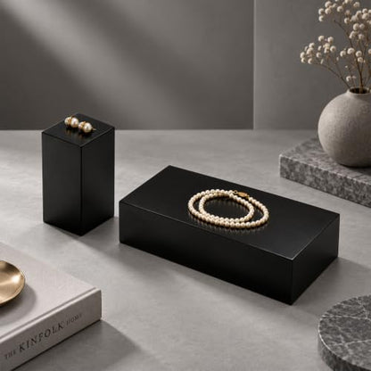 Oirlv Solid Wood Minimalism Style Jewelry Display Stand Showcase Jewelry Organizer Black Square Holder (SM05304) - color: SM05304