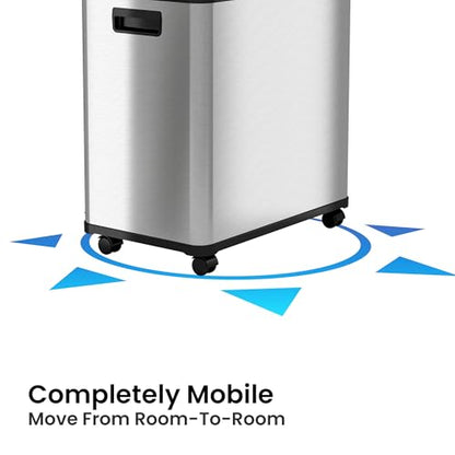 iTouchless 16 Gallon Sensor 2.0 Technology Dual Compartment Kitchen Trash Can and Recycle Bin with Wheels, Stainless Steel Automatic 8 Gallon Per Side for Home Office Store Business