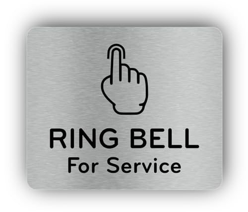 Ring Bell For Service Sign Adhesive Waterproof Sticker or Door Notice, SILVER/GOLD/BLACK engraved with Universal Icon Symbol and Text (Small Size 4.7" x 3.9") (Silver) - size: 5 inches by 4 inches