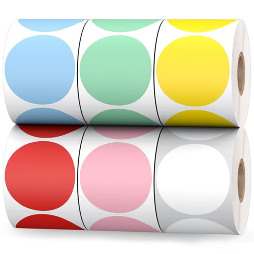 2" Thermal Labels Round - 6 Colors, 6 Rolls - 4500 Circle Labels - color: 6-colors