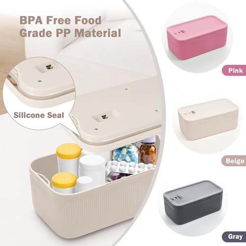 Lockable Storage Box, Small Lock Box with Combination Code for Phone/Medicine Safe/Food Home/Refrigerator/Office/Personal Items/Travel/Gift,9.25 x 5.04 x 3.62’’ - color: Beige