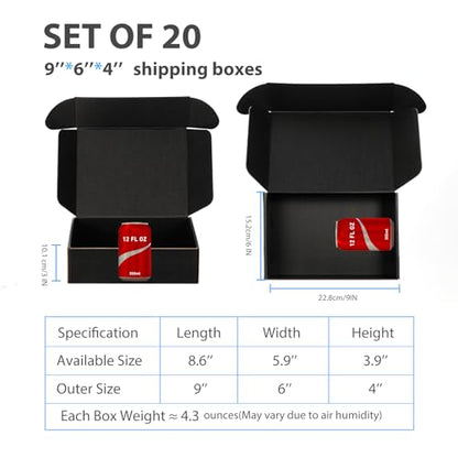 Black Shipping Boxes 9x6x4 Inches, 20 Pack - color: Black, size: 9x6x4 Inch