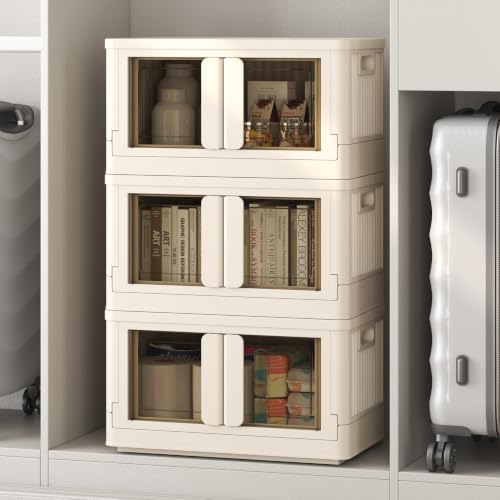 FLEXIMOUNTS 110 QT Stackable Plastic Storage Bins With Lids, Milky White - color: Milky White, size: 37 Qt-3 Pack