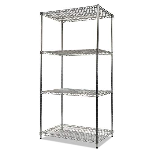 Alera ALESW503624SR Industrial Heavy Duty Wire Shelving Starter Kit, 4-Shelf, 36w x 24d x 72h, Silver - color: Silver, size: 36w x 24d x 72h