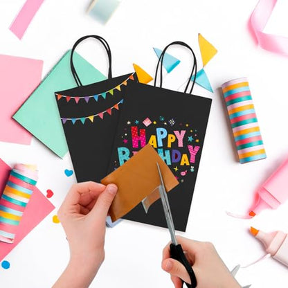 MESHA Gift Bags 200Pcs 5.25x3.75x8 Small Black Paper Bags with Handles Bulk - color: Black