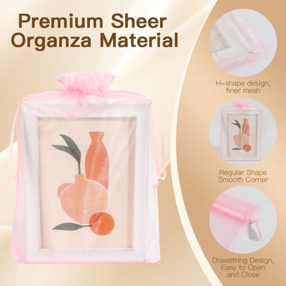 Diueoly Pink Organza Bags, Mesh Drawstring 8x12 Inch, 50PCS, Wedding Gift Bags, Party Favor Bags, Fruit Protection Bags - color: pink