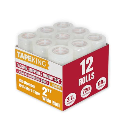 Tape King® Clear Packing Tape (12 Rolls) | 60 Yards Per Roll Heavy Duty Packing Tape 2.7mil Strong Adhesive for Moving Boxes, Shipping Cartons, Office Use, Storage & Wrapping - size: 2" Wide, 2.7 Mil Thick, 60 yd.