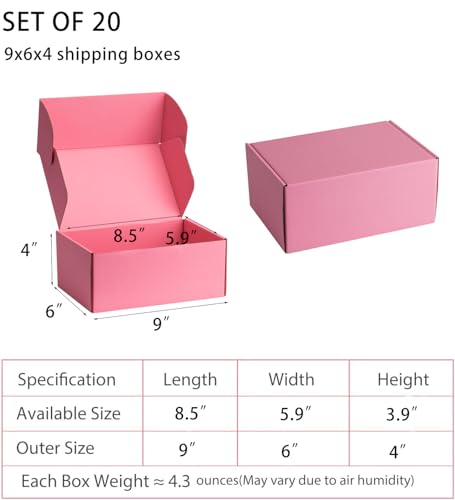 Pink Shipping Boxes 9x6x4 Inches, 20 Pack - color: Pink, size: 9x6x4 Inch