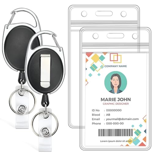 2 Pack Vertical ID Badge Holder with Retractable Badge Reel - style: Vertical