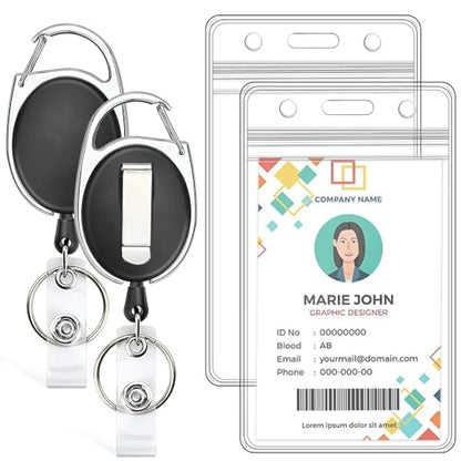 2 Pack Vertical ID Badge Holder with Retractable Badge Reel - style: Vertical