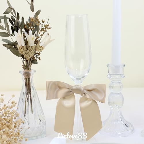 Champagne Gold Satin Ribbon Twist Tie Bows 5 Inch 36 Pack - color: Champagne