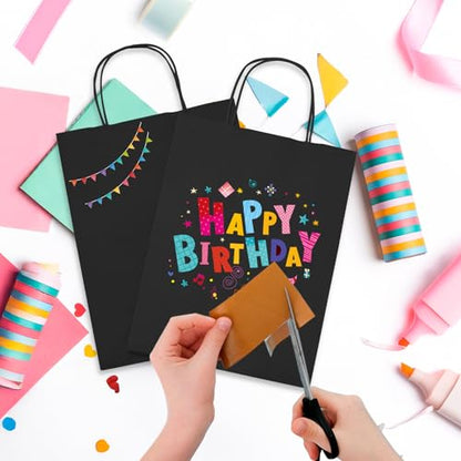 MESHA Black Paper Kraft Gift Bags with Handles 8x4.25x10.5 Inch 100 Pack - color: Black, size: 8x4.25x10.5 Inch (Pack of 100)