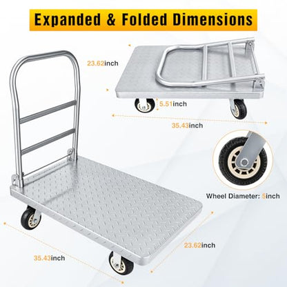Stainless Steel Platform Cart 1320 lbs Heavy Duty Flatbed Push Dolly with 5 Inch Rubber Wheels 36 x 24 Inch Platform Truck for Warehouse Industrial Use Black - color: 1320 Lbs|silver|36x24 Inch