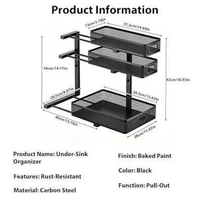 2 Pack Under Sink Organizer, 3-Tier Pull Out Cabinet Organizer and Storage - color: 3-Tier-Black