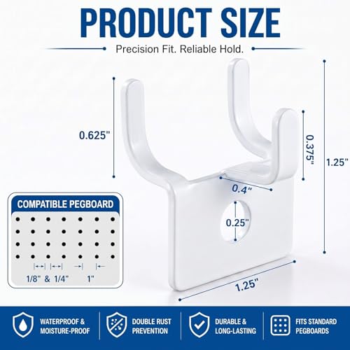 Tandefio 100 Pcs Pegboard Hooks, Picture Hangers for 1/8 & 1/4 in, White - color: White