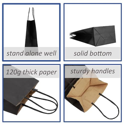 100Pcs Small Party Favor Gift Bags with Handles,Black Paper Bags - color: Small,Black