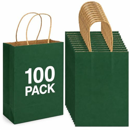 HavrePac 100 Pack Gift Bags with Handles 5.9x3.15x8.26 inch Green - color: Green