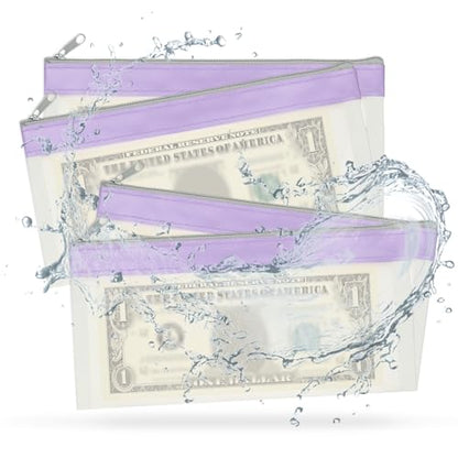 PATIKIL 8.5x4 Inch Money Bags with Zipper, 4Pcs Clear PVC Cash Deposit Bank Pouch Envelopes Check Wallet for Coin Cosmetics Invioce Bill, Purple - color: Purple