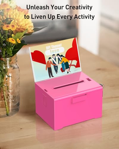 Uniclife 6.2"x 5" x 4" Purple Acrylic Donation Box with Lock and Slot - color: Pink, size: 1 Pack