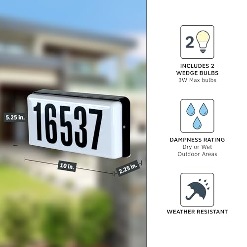 Designers Fountain Lighted House Number Sign, 2-Light Outdoor Home Address Plaque, 10 Inch, Black, 31310-BK