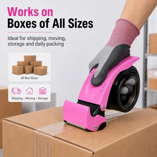 2 Inch Packing Tape Dispenser with Safety Blade Cover, Pink