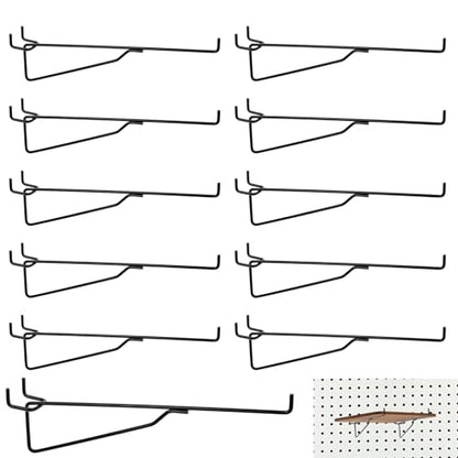 10-Pack Pegboard Shelf Hooks, 8" Black Metal Pegboard Shelf Brackets, Heavy Duty Peg Board Shelving Organizer Accessories for Garage Workshop Storage System