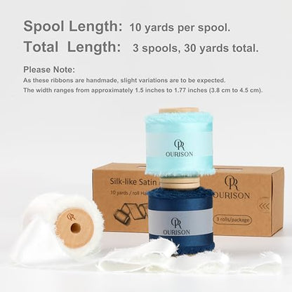 Silk Satin Ribbon 1-1/2 Inch x 30 Yards Ivory & Light & Navy Blue - color: Ivory& Light Blue& Navy Blue
