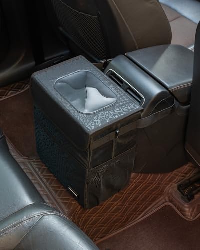 SIBOFUEGO Sturdy Car Trash Can with Lid, Collapsible, Leak-Proof, 3 Gallon - color: Black Leopard, size: 3 Gallons