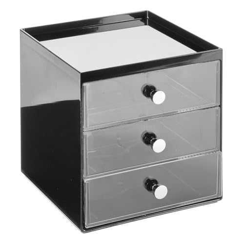 mDesign Makeup Organizer Storage Station Cube with 3 Drawers for Bathroom Vanity, Cabinet, Countertops - Holds Lip Gloss, Eyeshadow Palettes, Brushes, Blush, Mascara - Black/Clear - color: Black/Clear