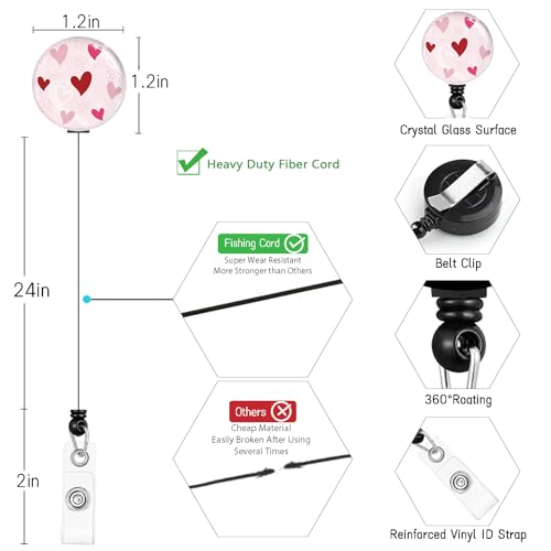 Lanyard, Id Badge Holder，Teacher Card Retractable Reel Love Heart - color: Cute Love Heart